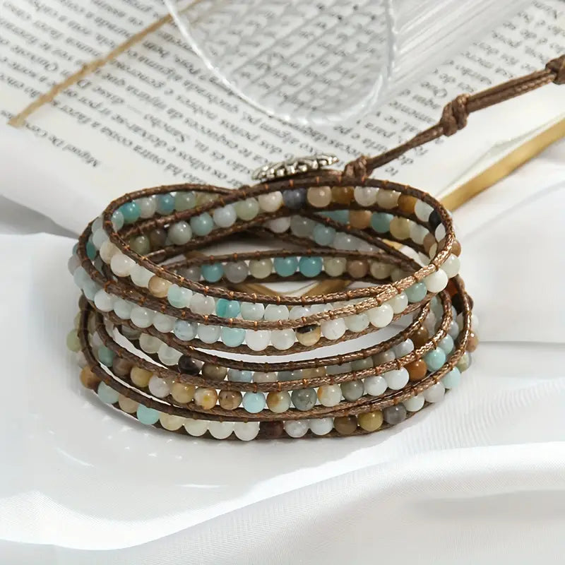 Bohemian Style, Adjustable 5 Rows Wrap Bracelet, Braid With Waxed Cord