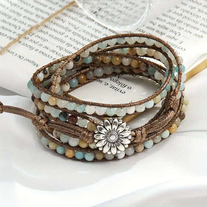 Bohemian Style, Adjustable 5 Rows Wrap Bracelet, Braid With Waxed Cord