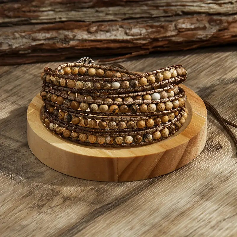 Bohemian Style, Adjustable 5 Rows Wrap Bracelet, Braid With Waxed Cord