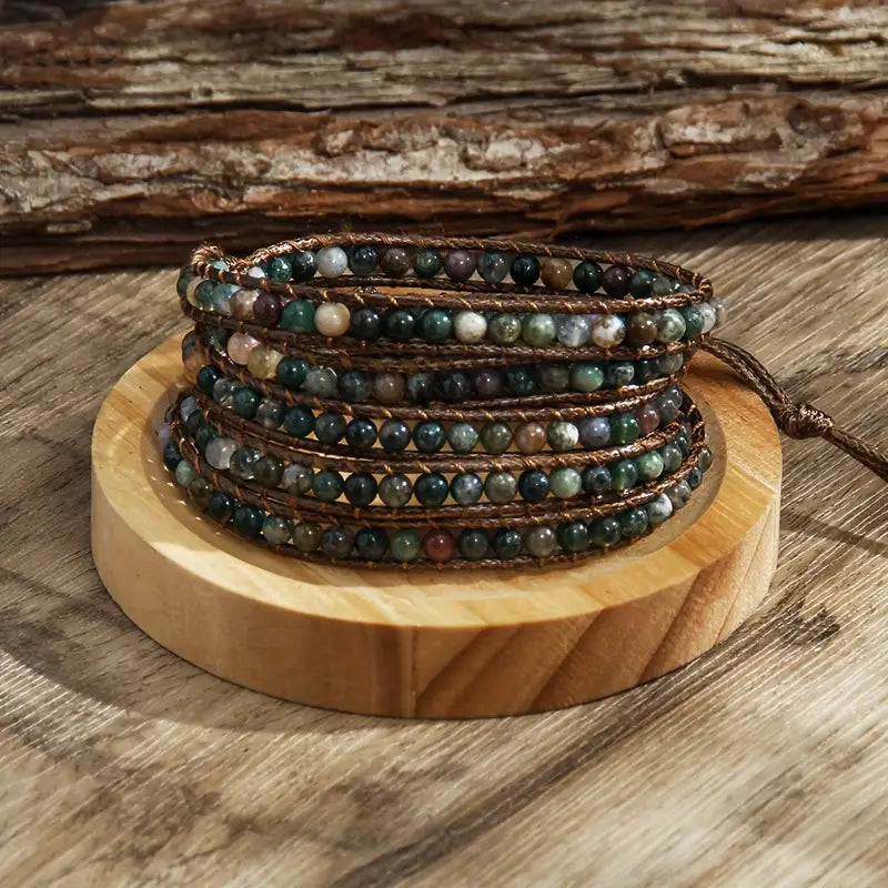 Bohemian Style, Adjustable 5 Rows Wrap Bracelet, Braid With Waxed Cord