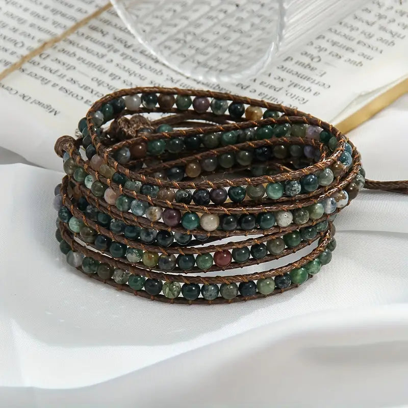 Bohemian Style, Adjustable 5 Rows Wrap Bracelet, Braid With Waxed Cord