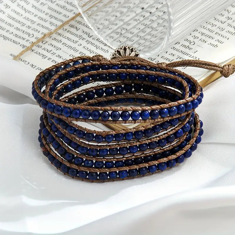 Bohemian Style, Adjustable 5 Rows Wrap Bracelet, Braid With Waxed Cord