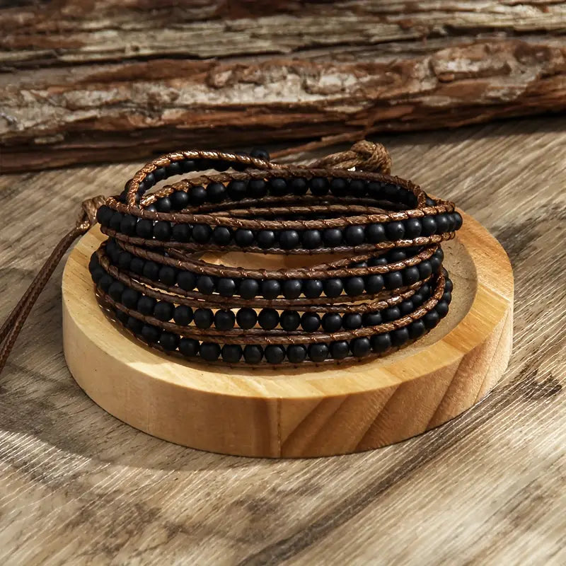 Bohemian Style, Adjustable 5 Rows Wrap Bracelet, Braid With Waxed Cord