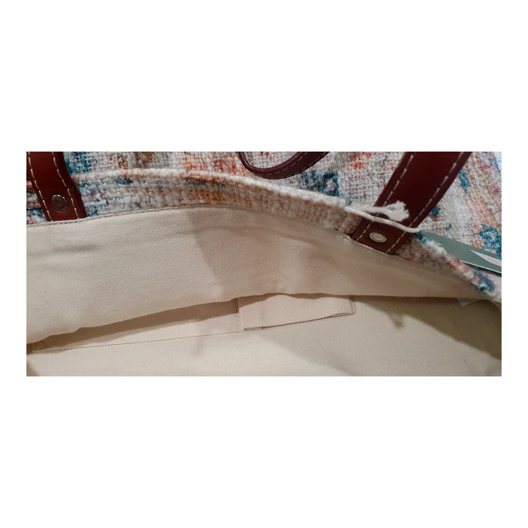 Vintage-Inspired Tapestry Shoulder Bag with Leather Straps and Boho Pattern