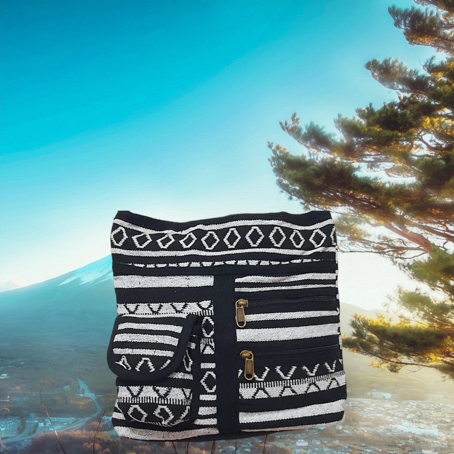 Black and White Tribal Print Crossbody Bag