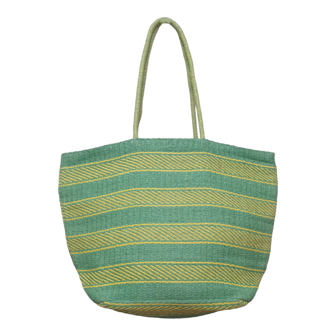 Eco-Friendly Paper Raffia Handloom Tote Bag - Green & Lime Stripes