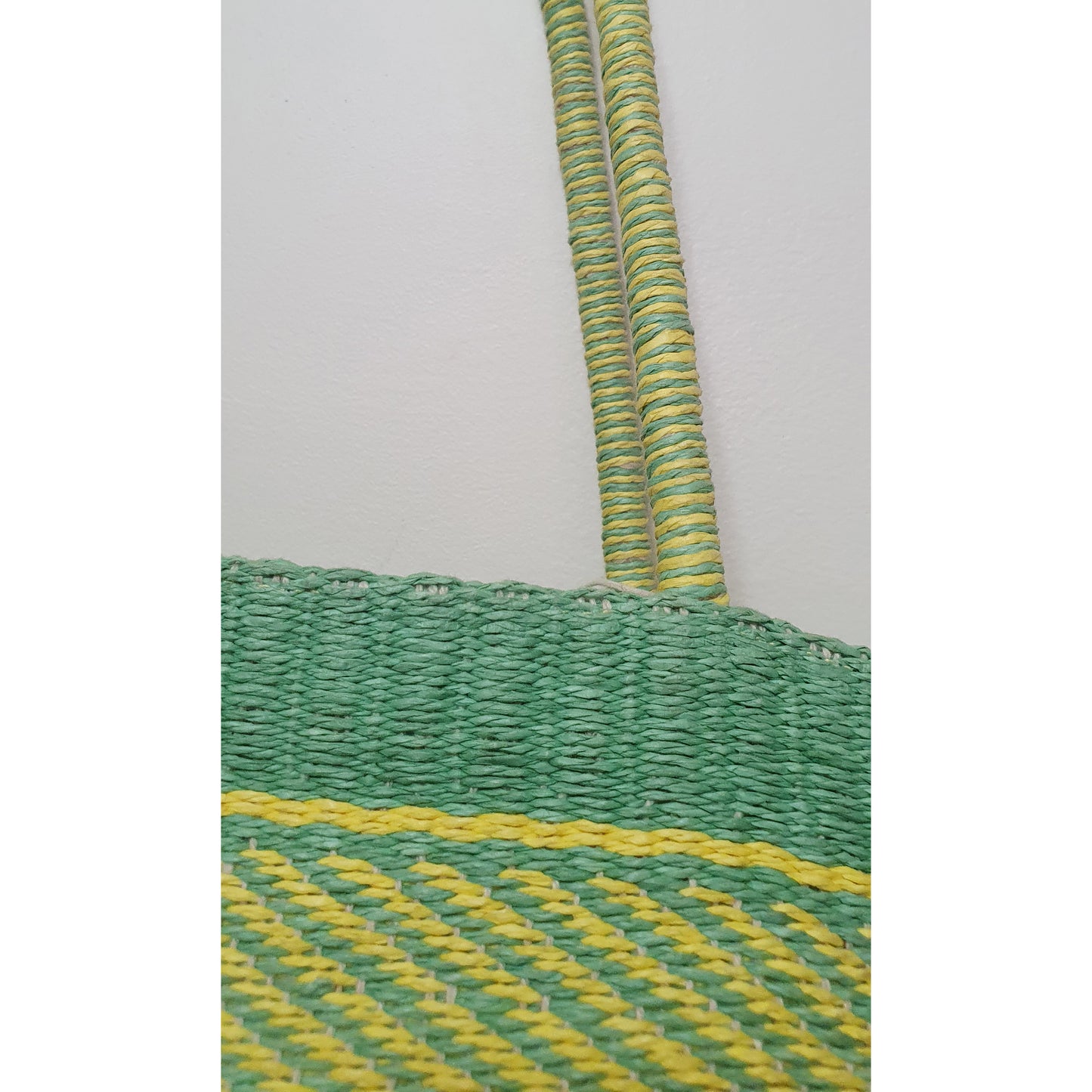 Eco-Friendly Paper Raffia Handloom Tote Bag - Green & Lime Stripes