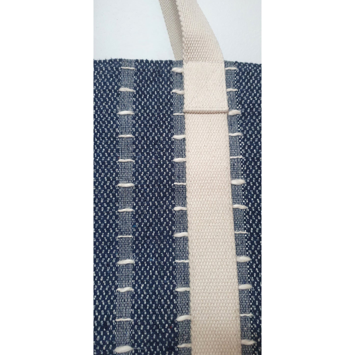 Navy and Cream Striped Jacquard Tote Bag