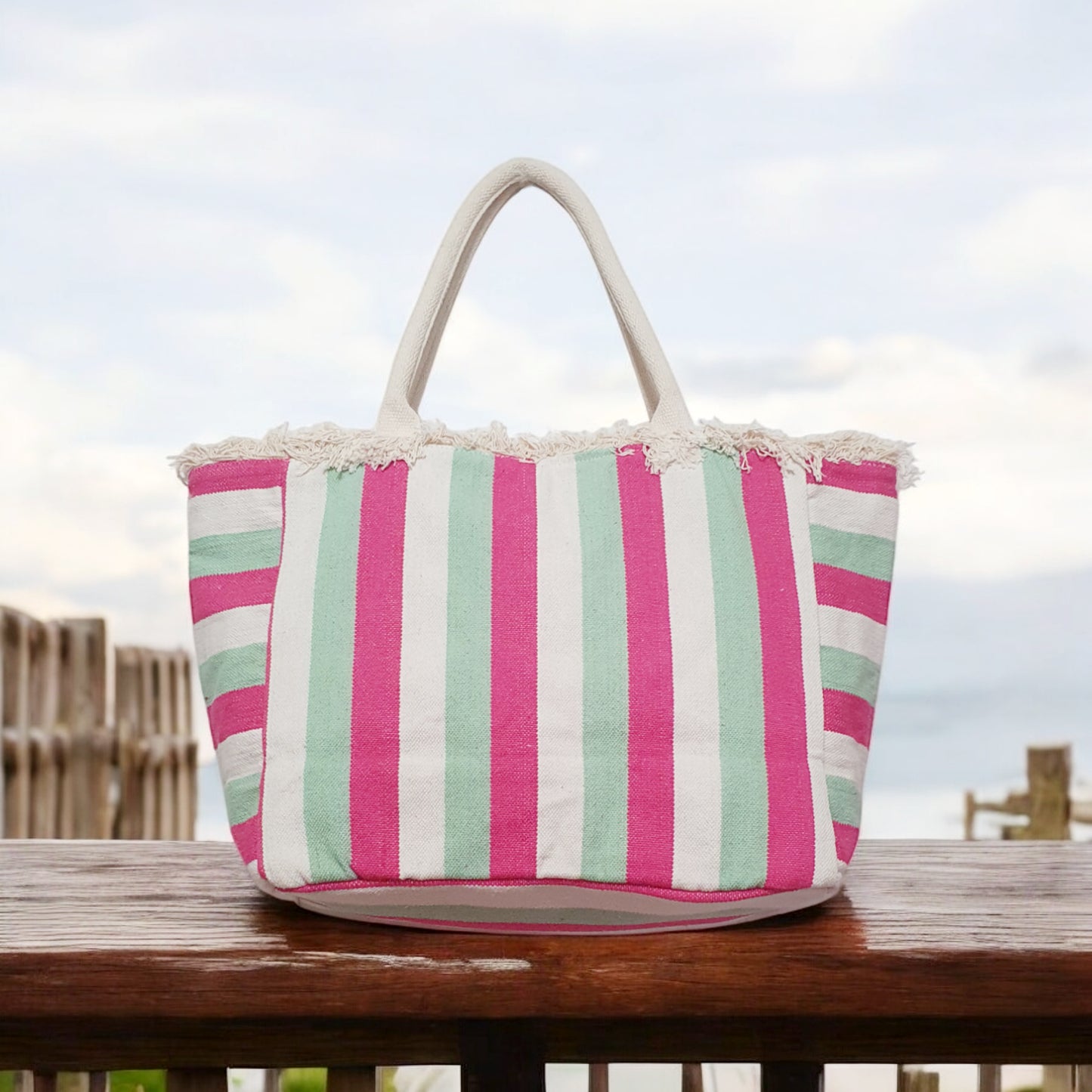 Sustainable Cotton Stripe Pastel Dhurrie Bag