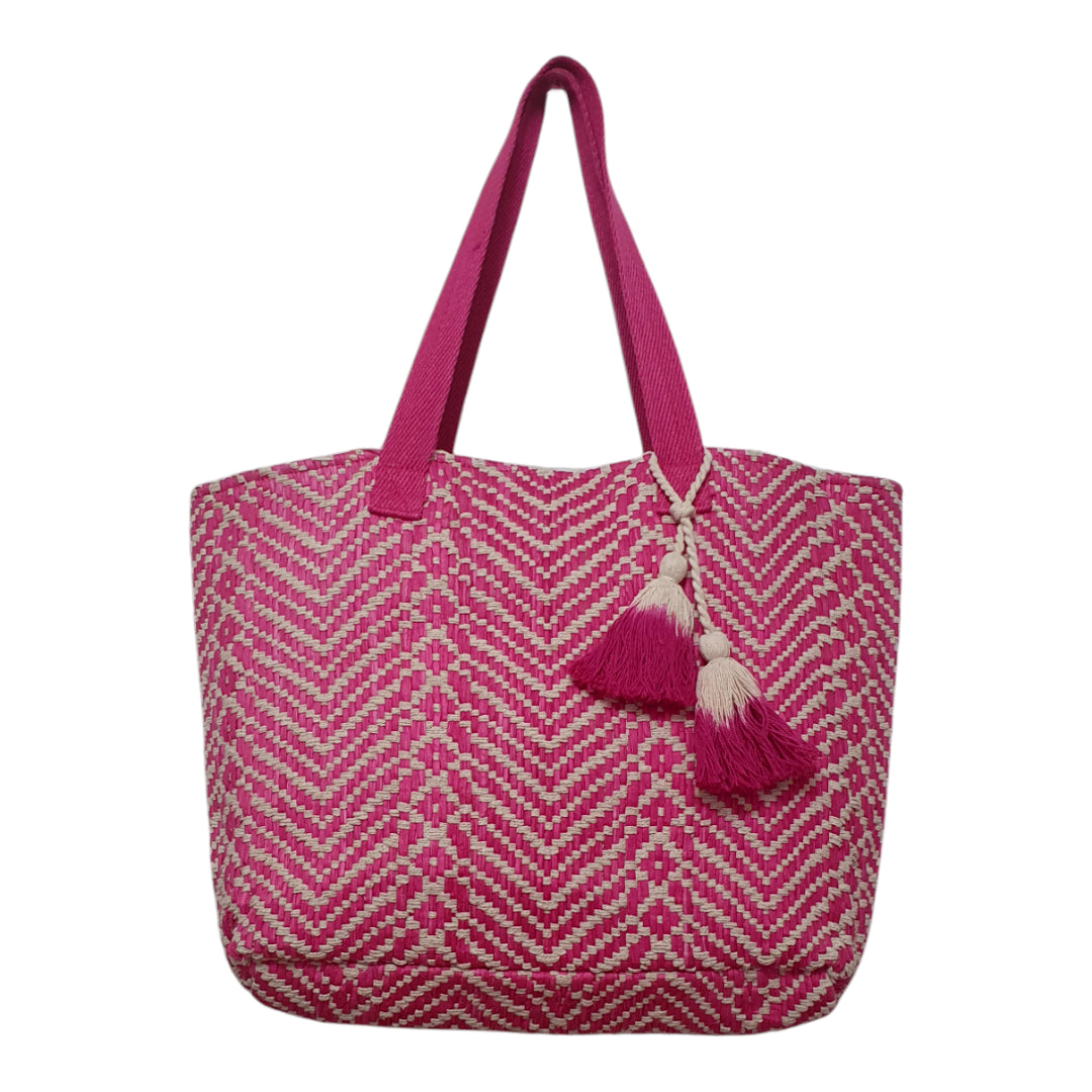 Handloom Raffia Tote Bag with Ombré Tassels