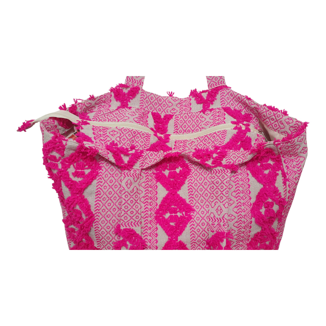 Vibrant Pink Textured Cotton Jacquard Tote Bag