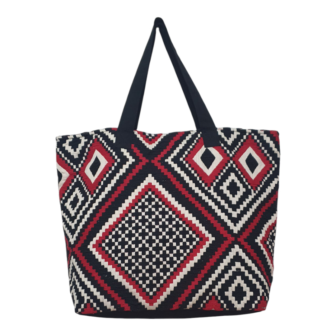 Geometric Tribal Print Canvas Tote Bag – Large Boho Shoulder Bag for Shopping, Beach & Travel