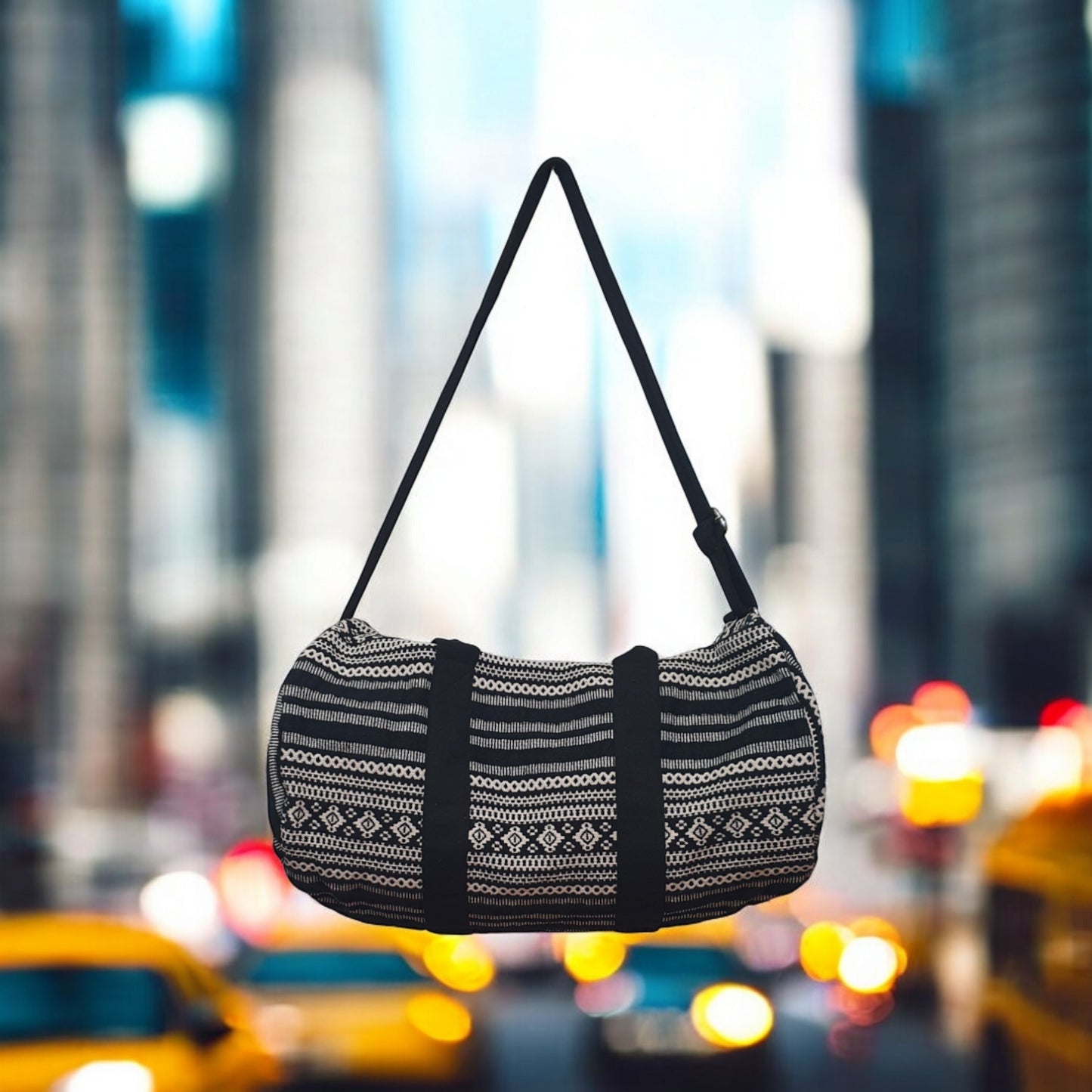 Boho Patterned Canvas Duffel Bag with Shoulder Strap