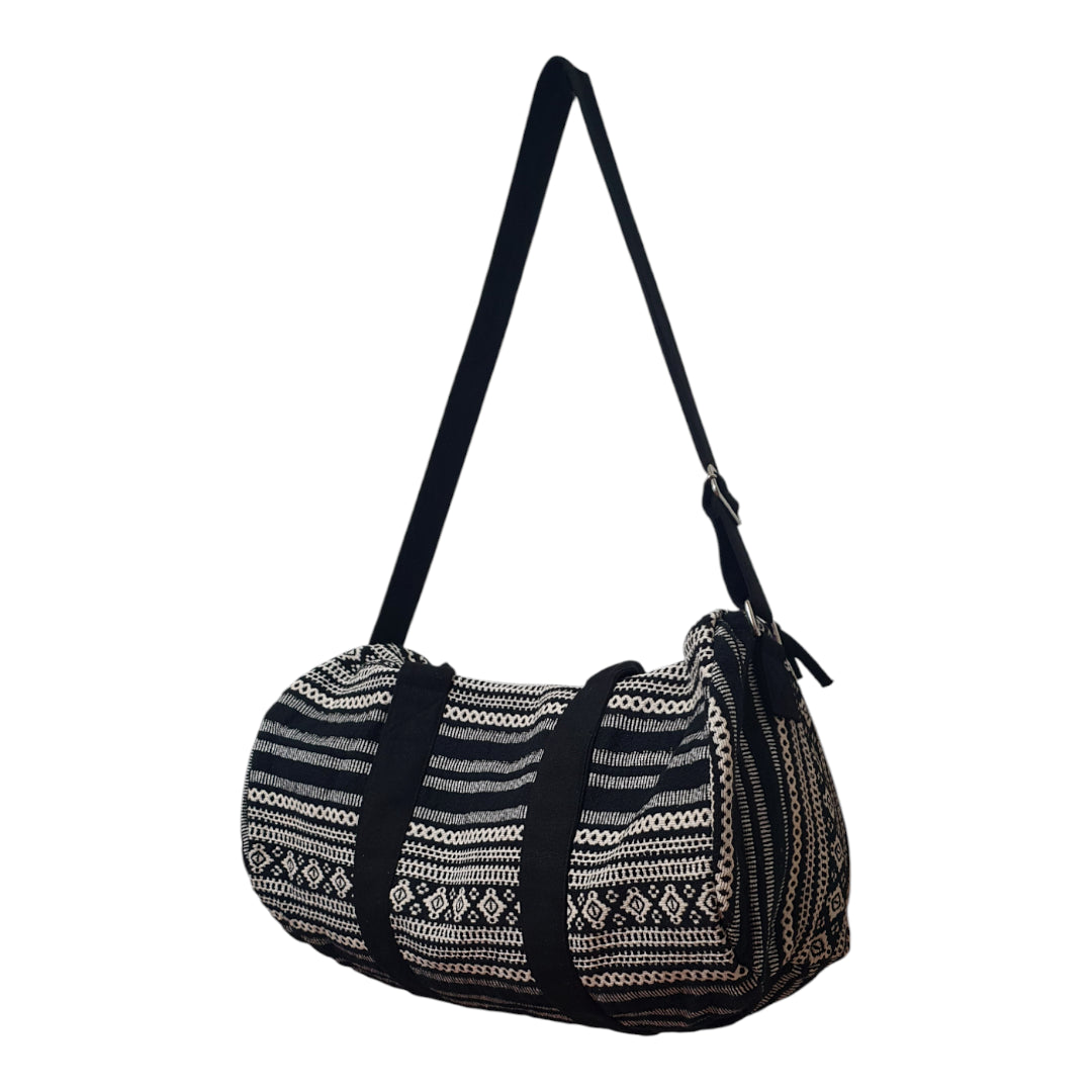 Boho Patterned Canvas Duffel Bag with Shoulder Strap