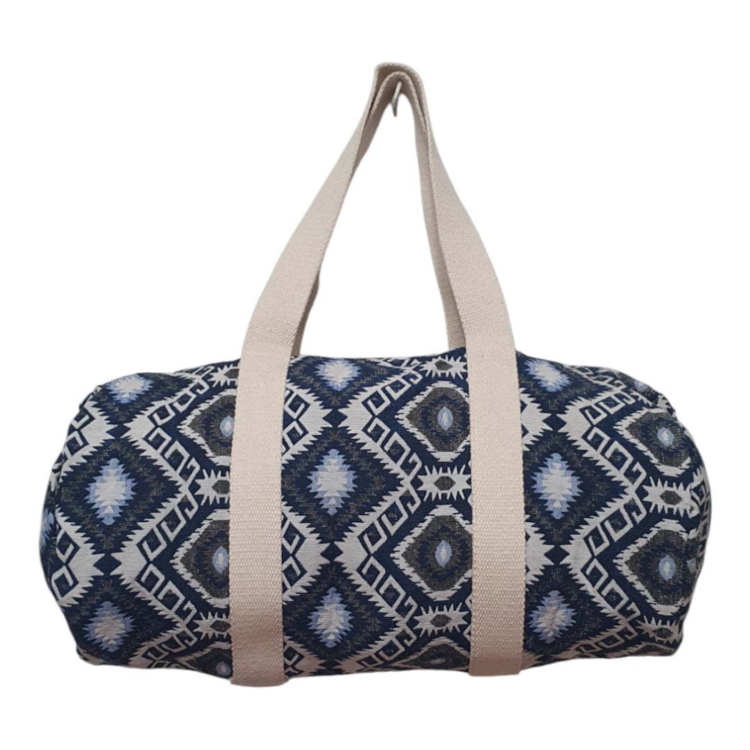 Boho Tribal Print Canvas Duffle Bag – Ethnic Pattern Travel, Gym & Weekend Bag with Beige Handles