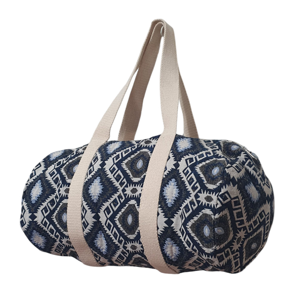 Boho Tribal Print Canvas Duffle Bag – Ethnic Pattern Travel, Gym & Weekend Bag with Beige Handles