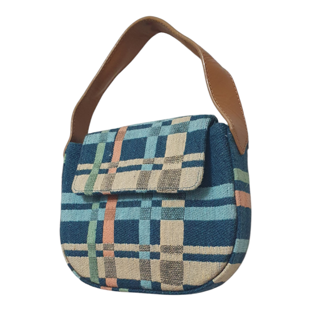 Stylish Checkered Handbag for Women – Retro Fabric Shoulder Bag with Leather Strap