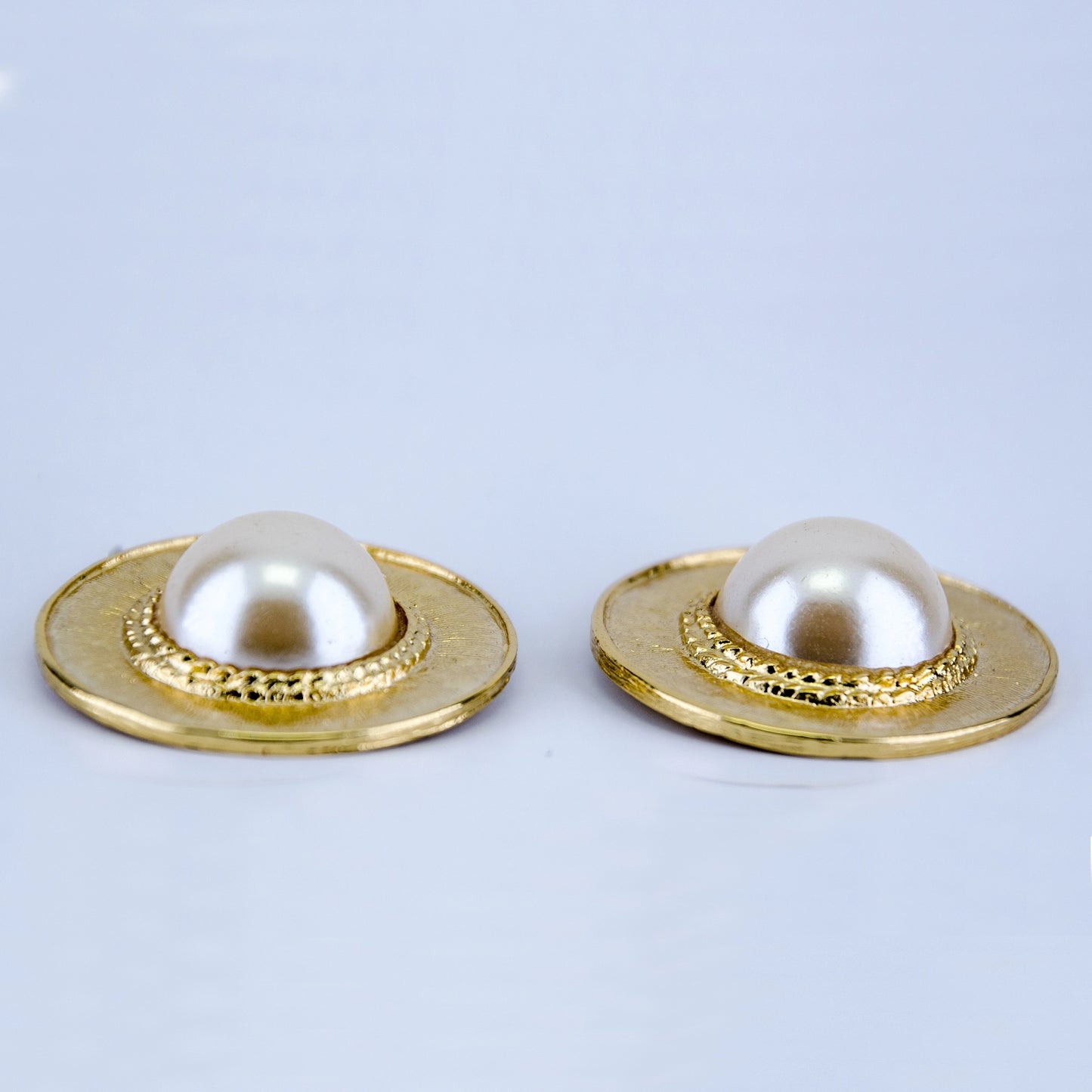 VINTAGE, LARGE FAUX PEARL Button Earrings