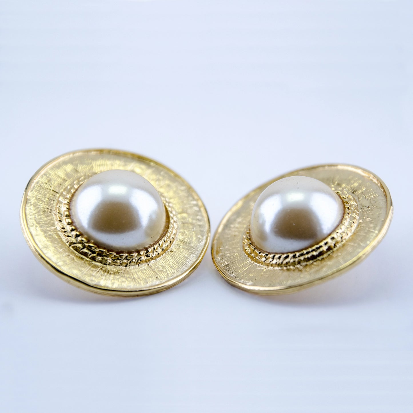 VINTAGE, LARGE FAUX PEARL Button Earrings