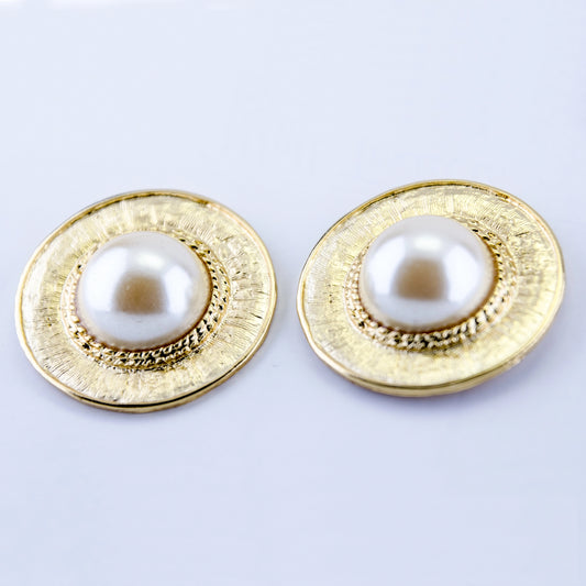 VINTAGE, LARGE FAUX PEARL Button Earrings