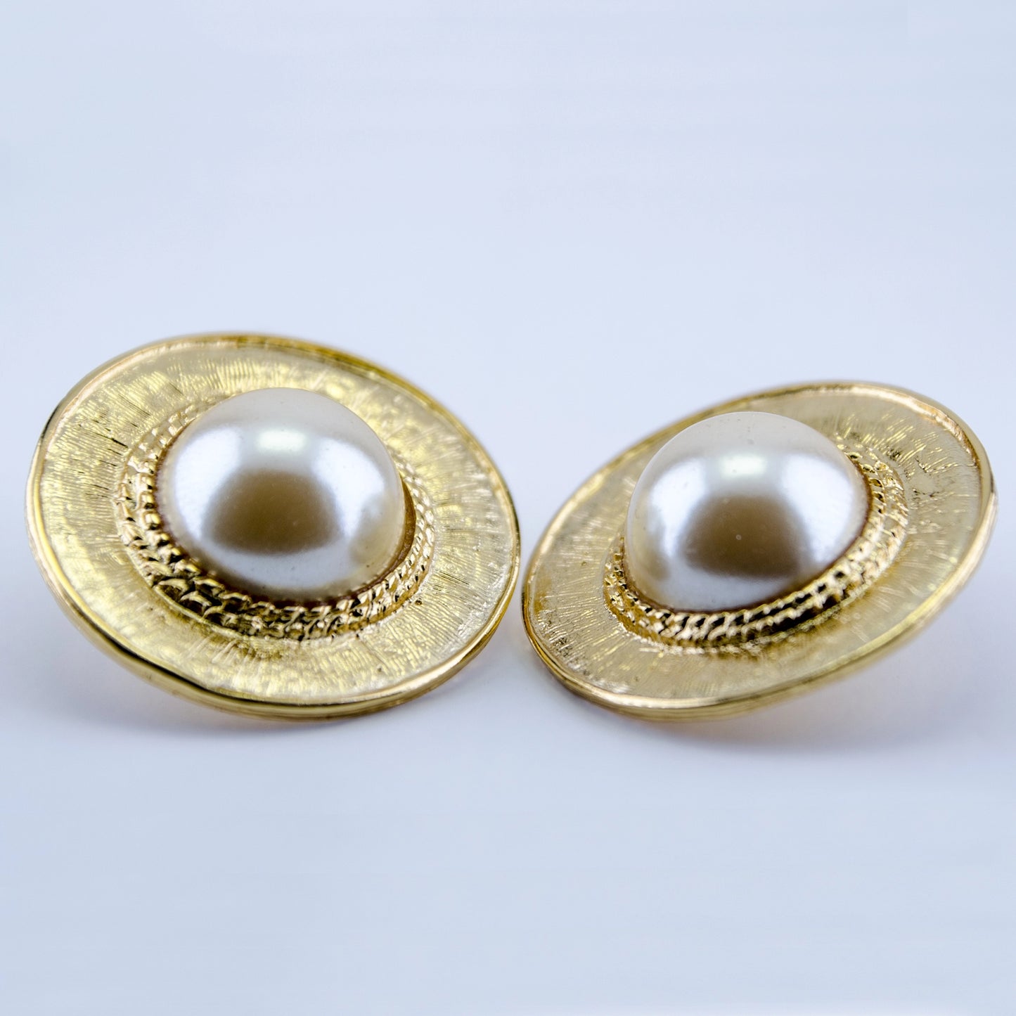 VINTAGE, LARGE FAUX PEARL Button Earrings