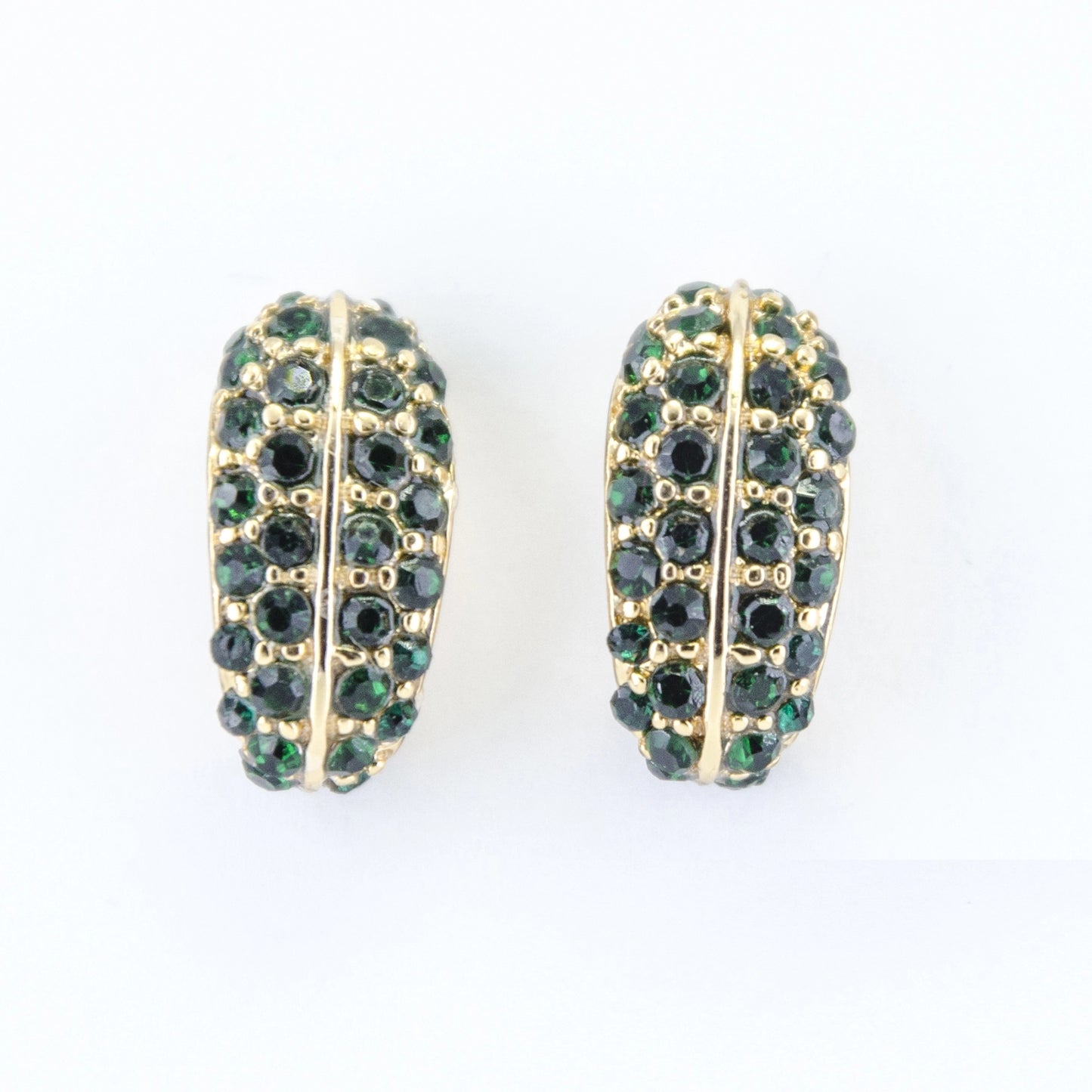 RHINESTONE MINI HOOPS Green/ Gold