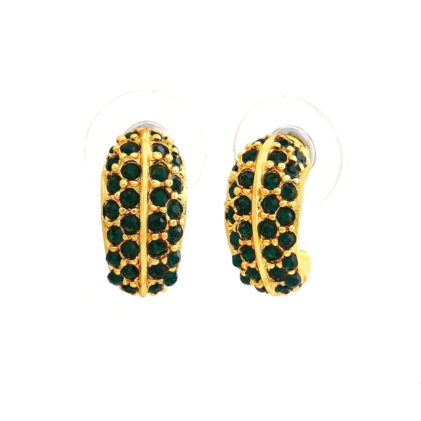 RHINESTONE MINI HOOPS Green/ Gold