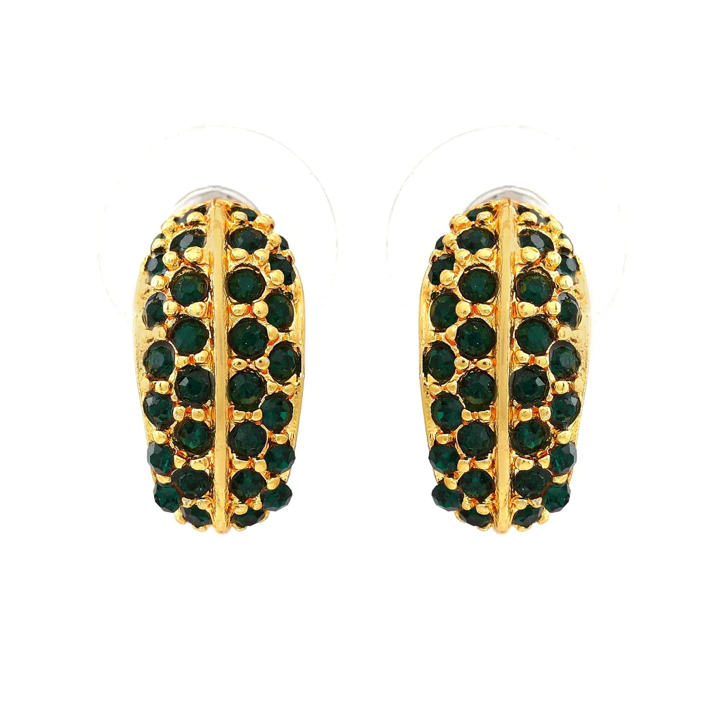 RHINESTONE MINI HOOPS Green/ Gold