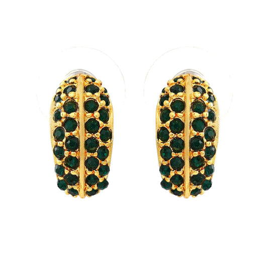 RHINESTONE MINI HOOPS Green/ Gold