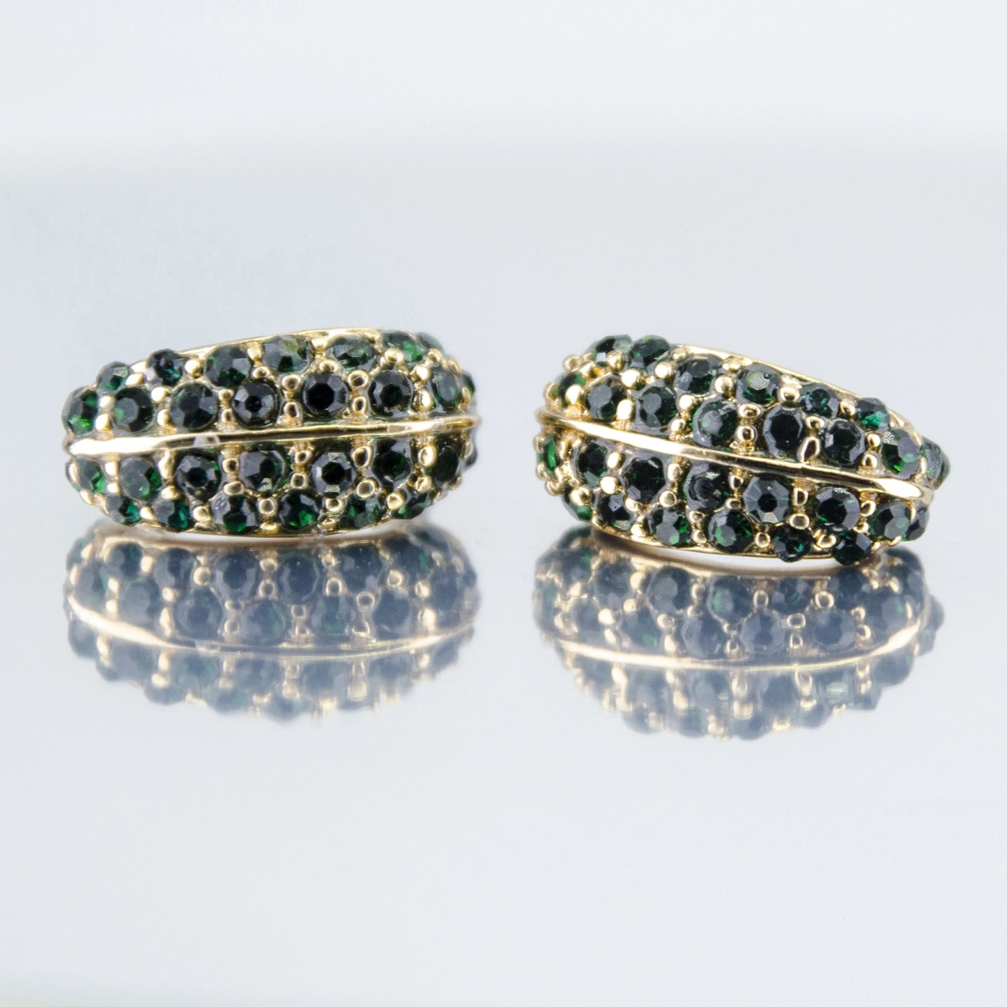 RHINESTONE MINI HOOPS Green/ Gold