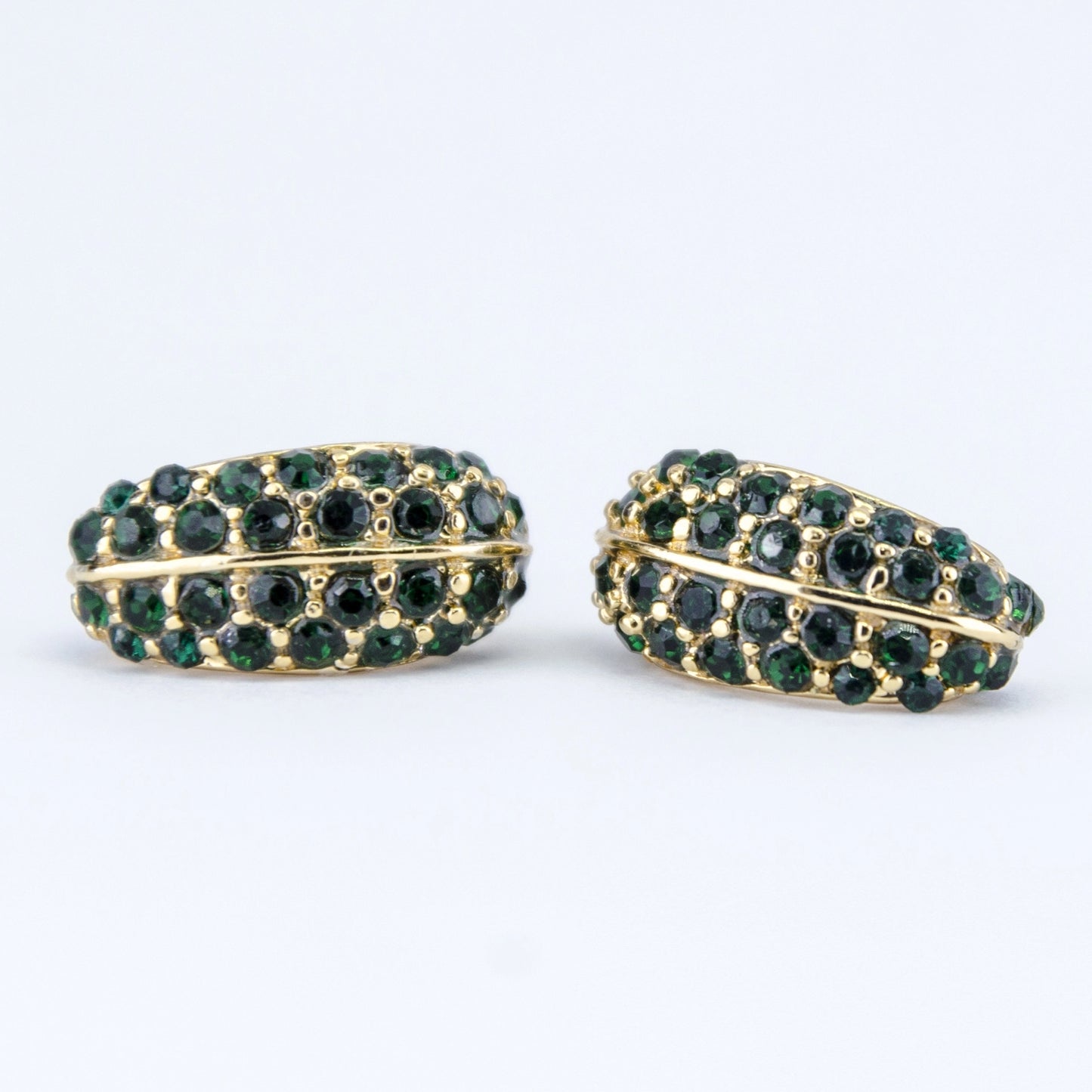 RHINESTONE MINI HOOPS Green/ Gold