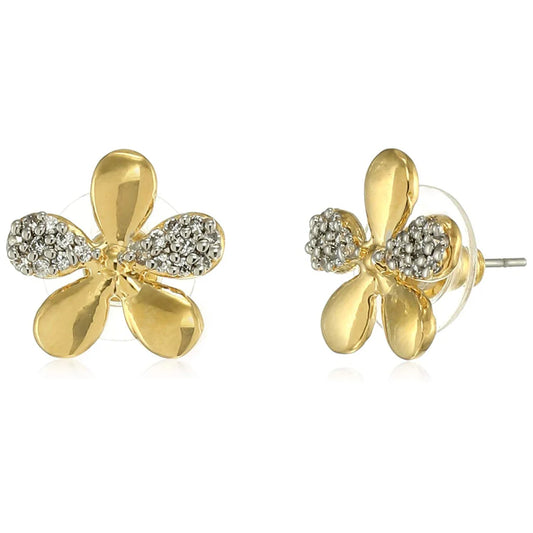 24Kt Gold and Silver Plated American Diamond Petal Stud Earrings