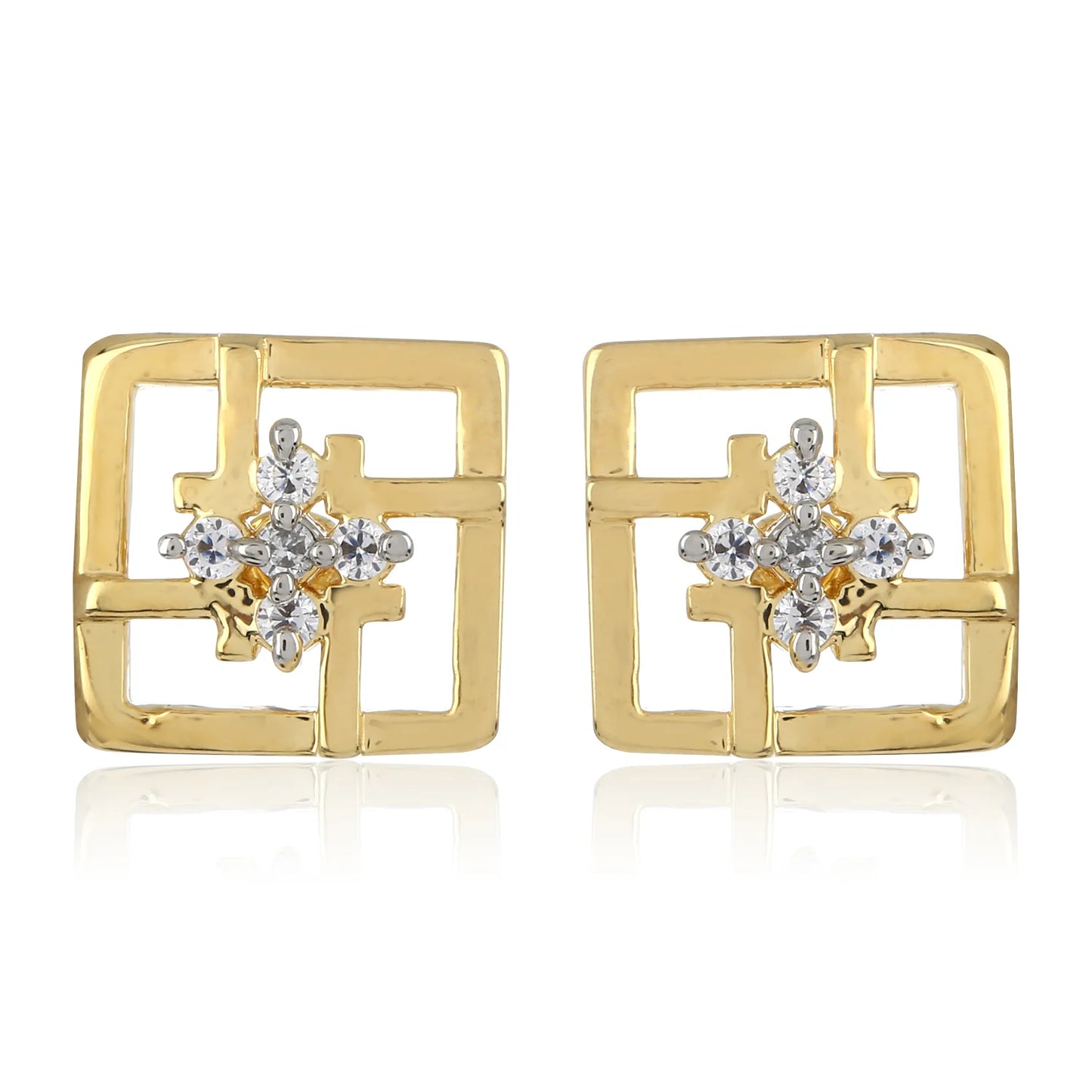 24Kt Gold Plated Square Shaped Stud With AD Stone earrings