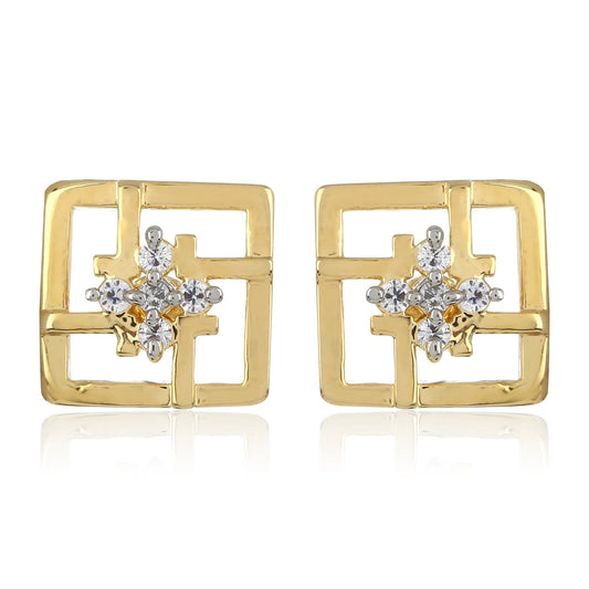 24Kt Gold Plated Square Shaped Stud With AD Stone earrings