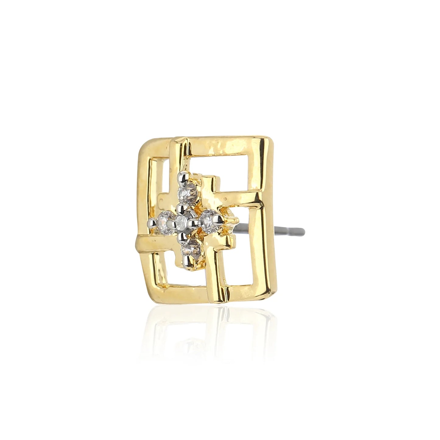 24Kt Gold Plated Square Shaped Stud With AD Stone earrings