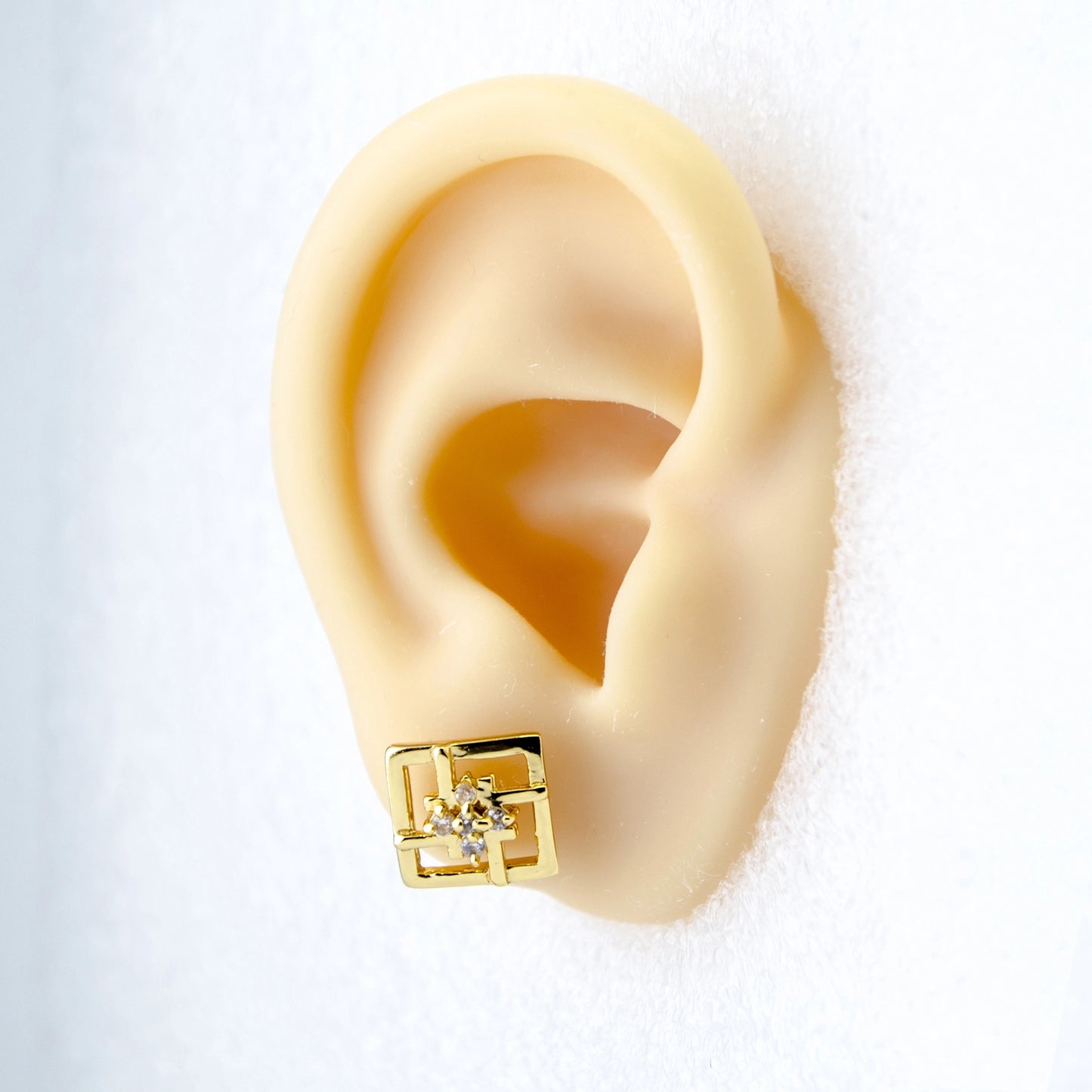 24Kt Gold Plated Square Shaped Stud With AD Stone earrings