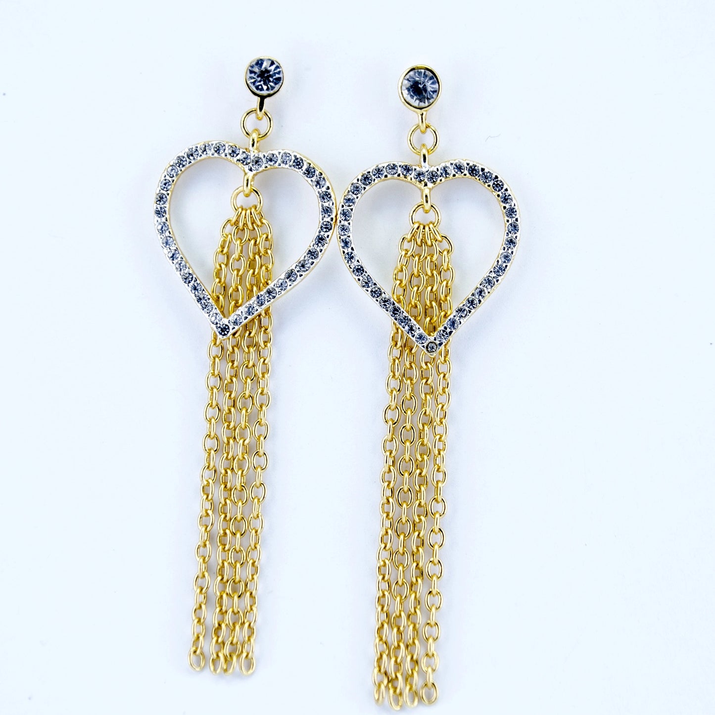 24Kt Gold & Rhodium Plated Heart Tassel Earrings