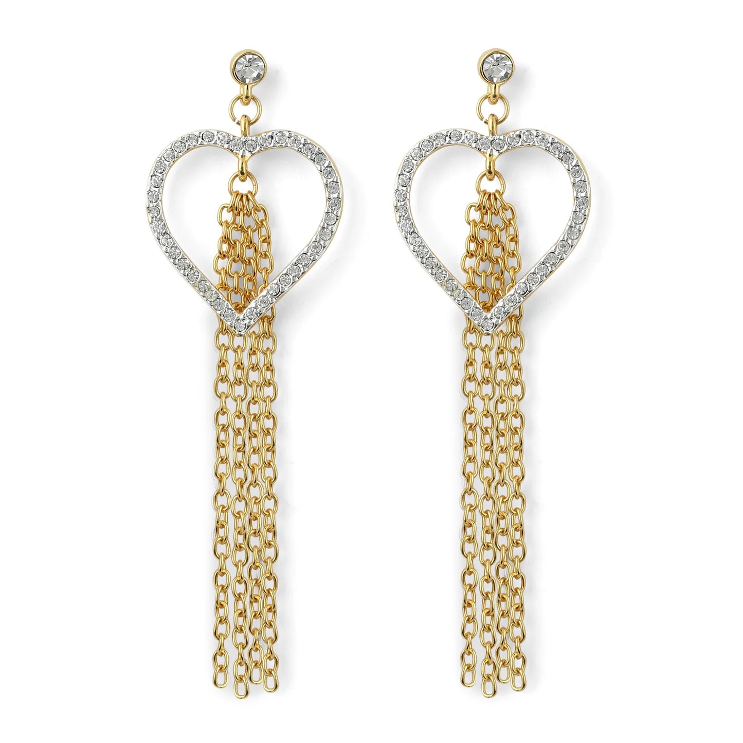 24Kt Gold & Rhodium Plated Heart Tassel Earrings