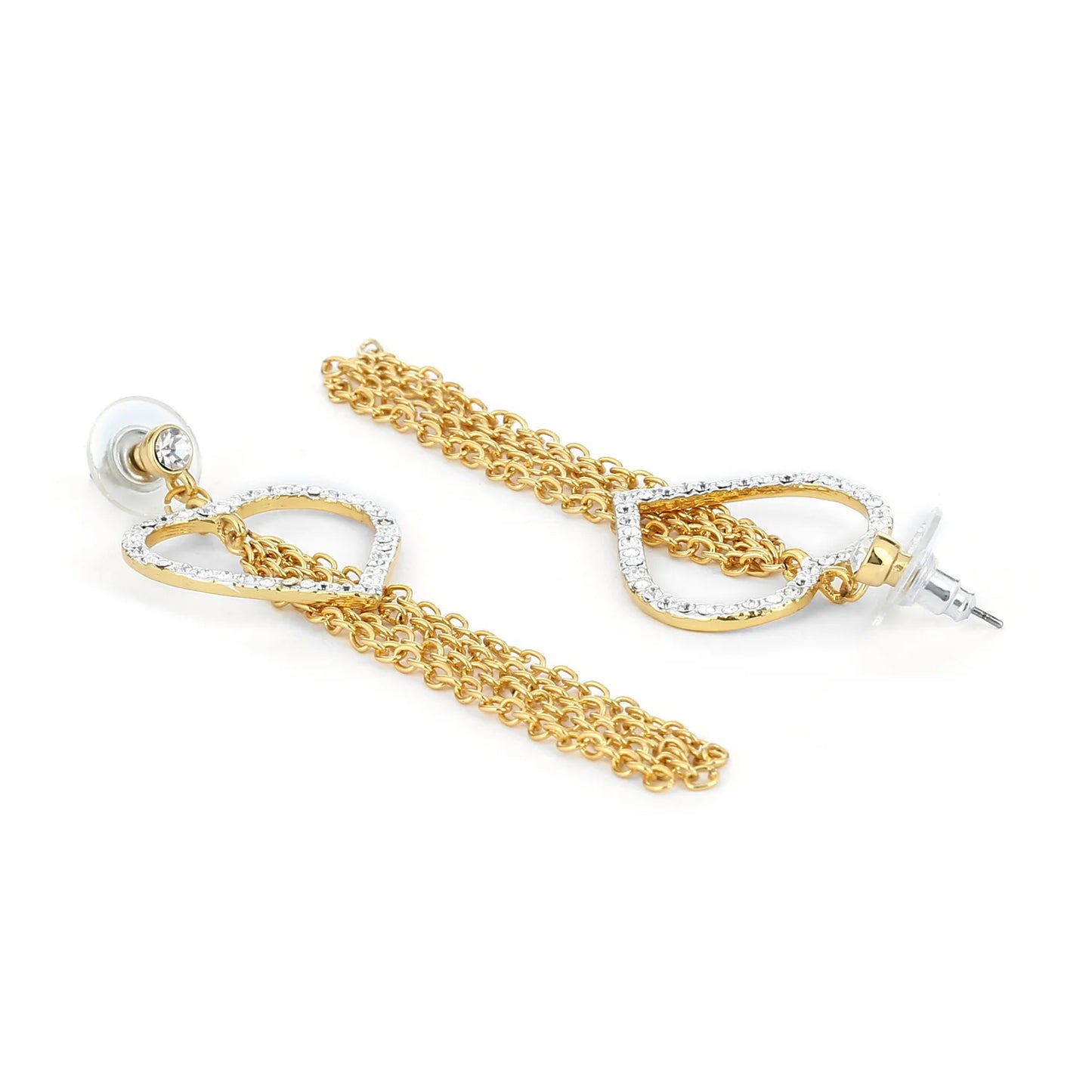 24Kt Gold & Rhodium Plated Heart Tassel Earrings