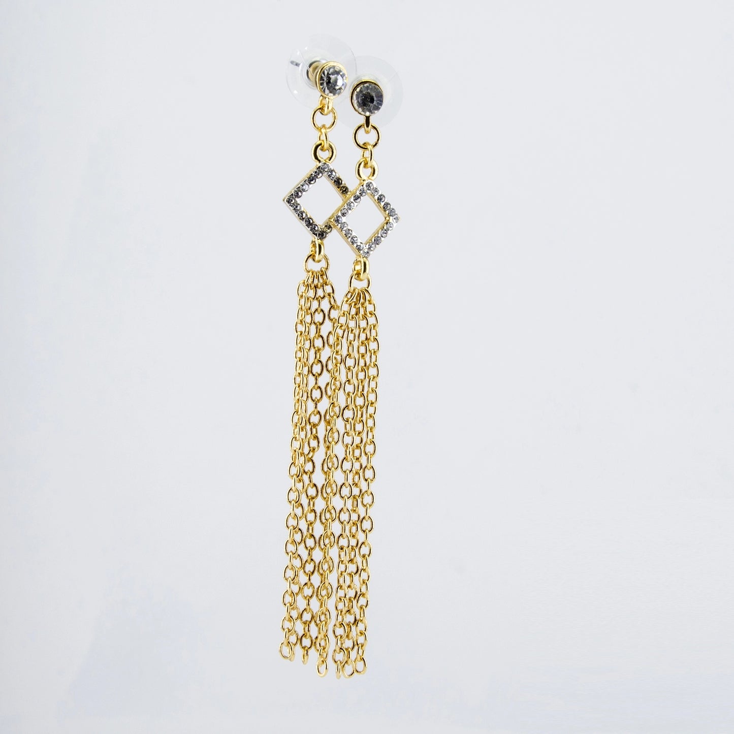 Diamond shape fringe drop earrings