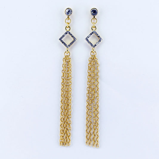 Diamond shape fringe drop earrings