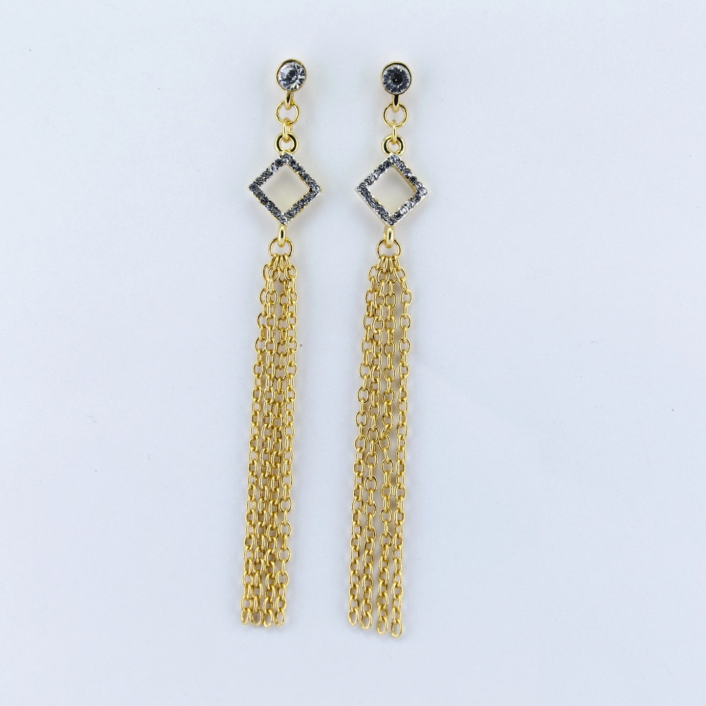 Diamond shape fringe drop earrings