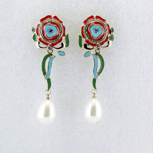 Multi coloured pearl drop earrings