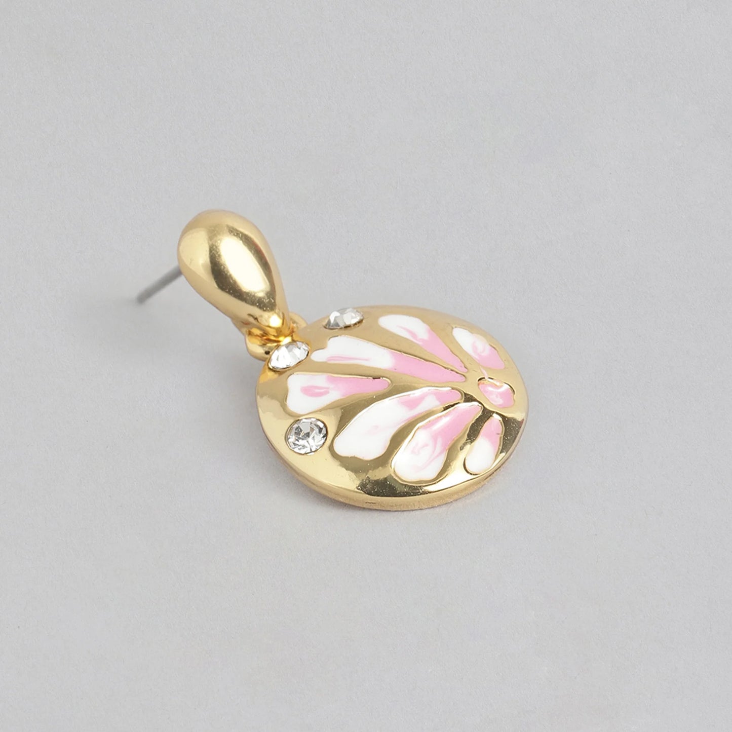 Artisan Enamel Pink Floral Stud Earrings