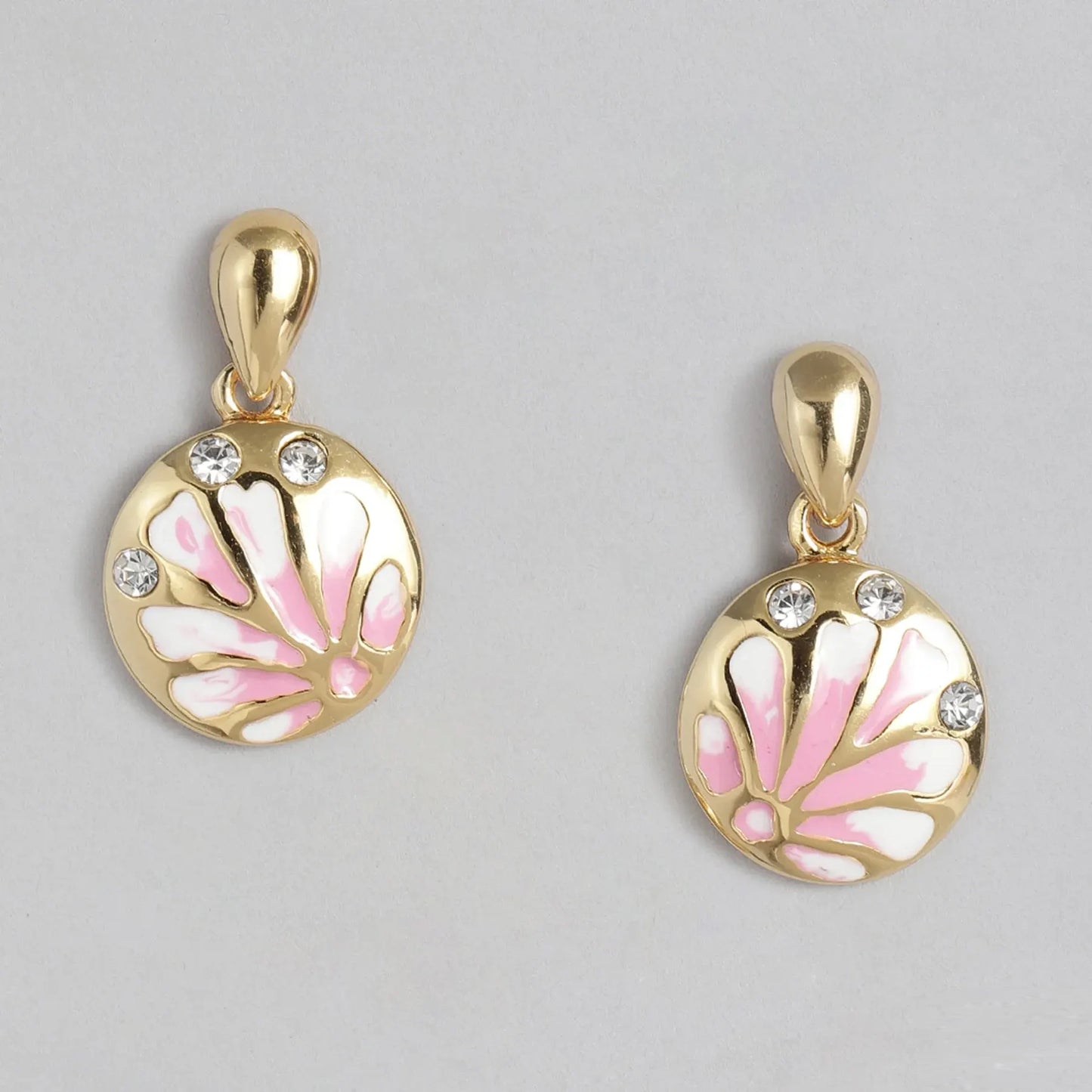 Artisan Enamel Pink Floral Stud Earrings