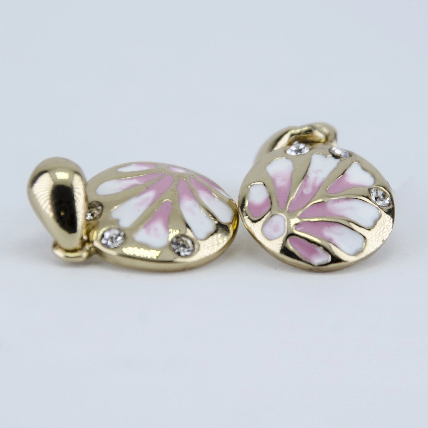 Artisan Enamel Pink Floral Stud Earrings