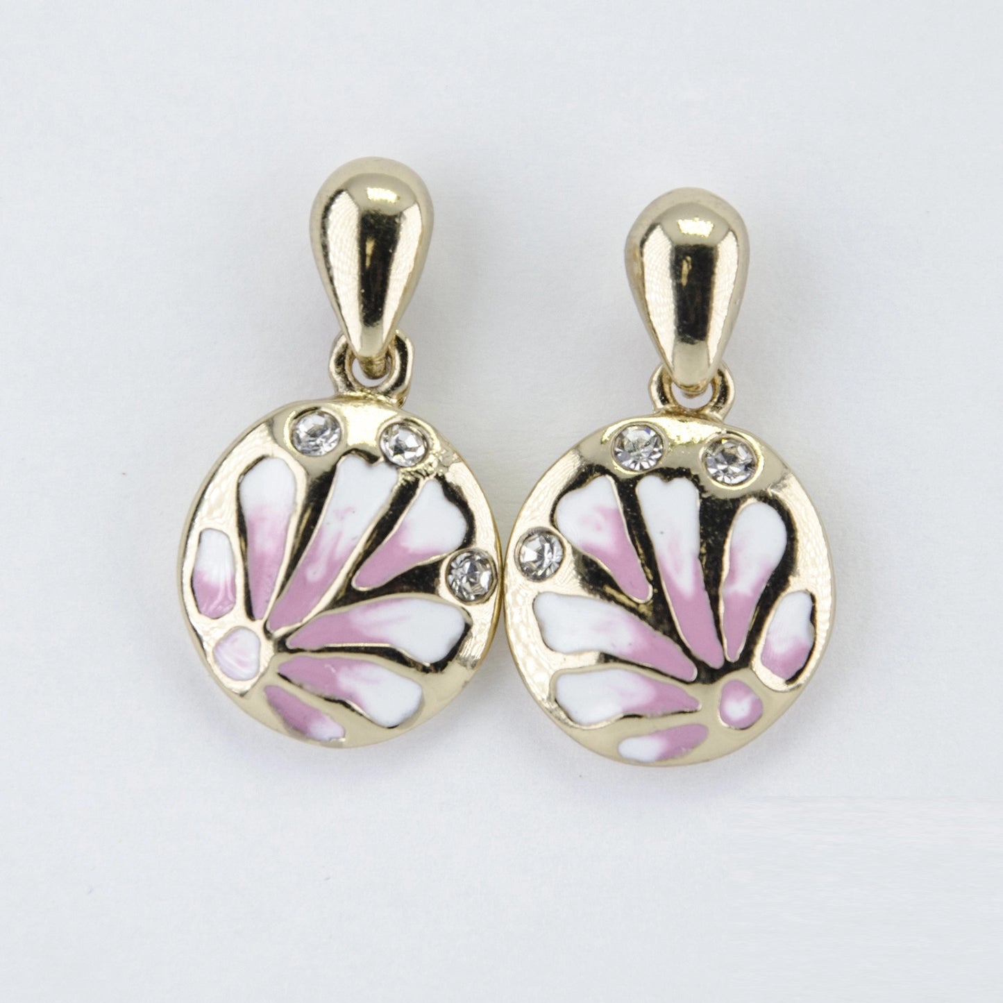 Artisan Enamel Pink Floral Stud Earrings