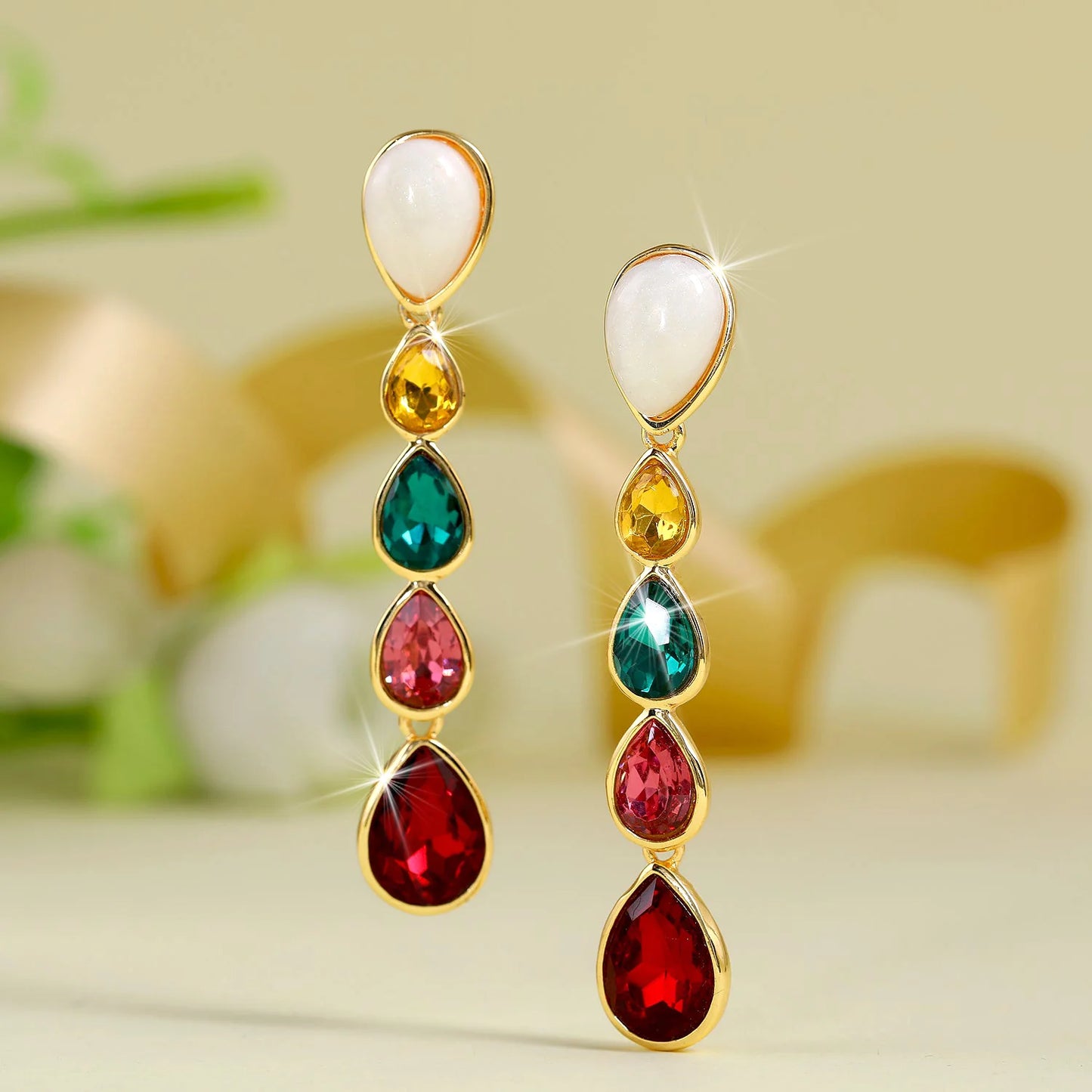 Colorful Statement Fashion Long Zircon Earrings