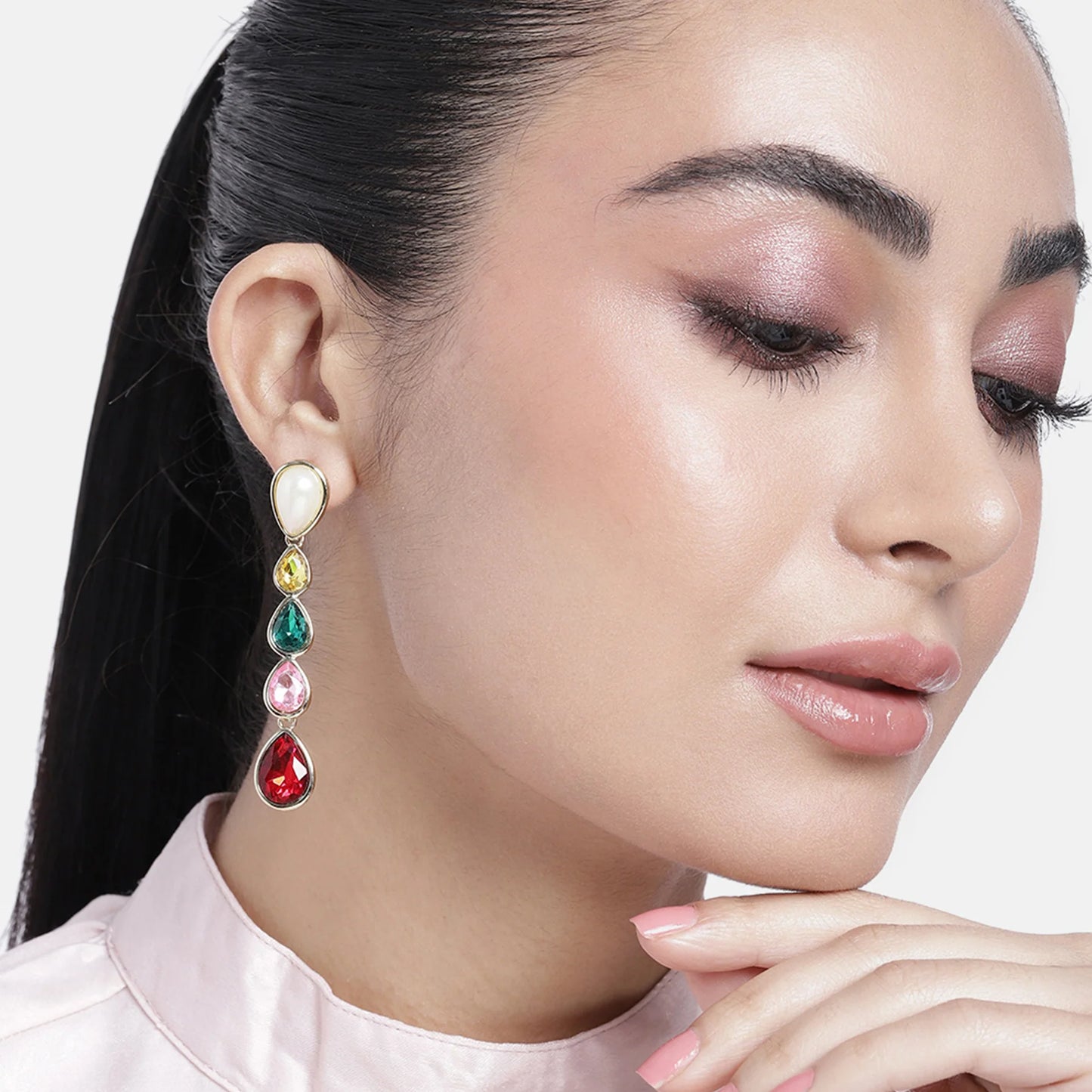 Colorful Statement Fashion Long Zircon Earrings