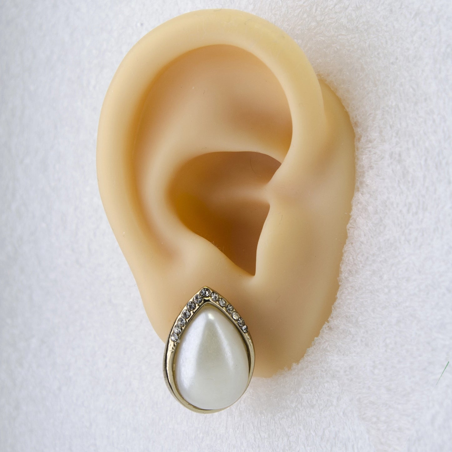 French Simple Big Pearl Stud Earrings AD studded